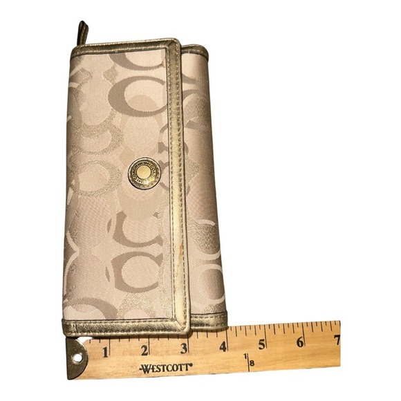 Coach Metallic Tan/Gold Trifold Optic Signature Wallet - Picture 7 of 10